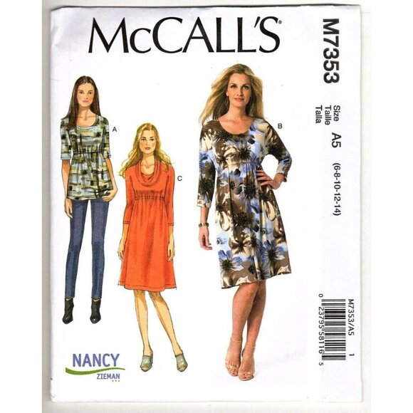 McCall's M7353 Misses 6 to 14 Nancy Zieman Top and Dress Uncut Sewing Pattern - Picture 1 of 4